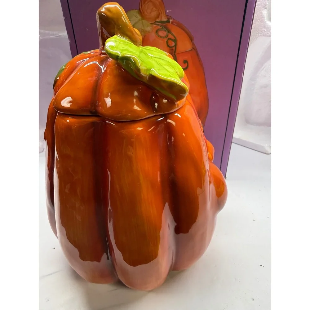 Vintage Halloween Ceramic Pumpkin Cookie Jar SmilingJack O Lantern Orange Glossy